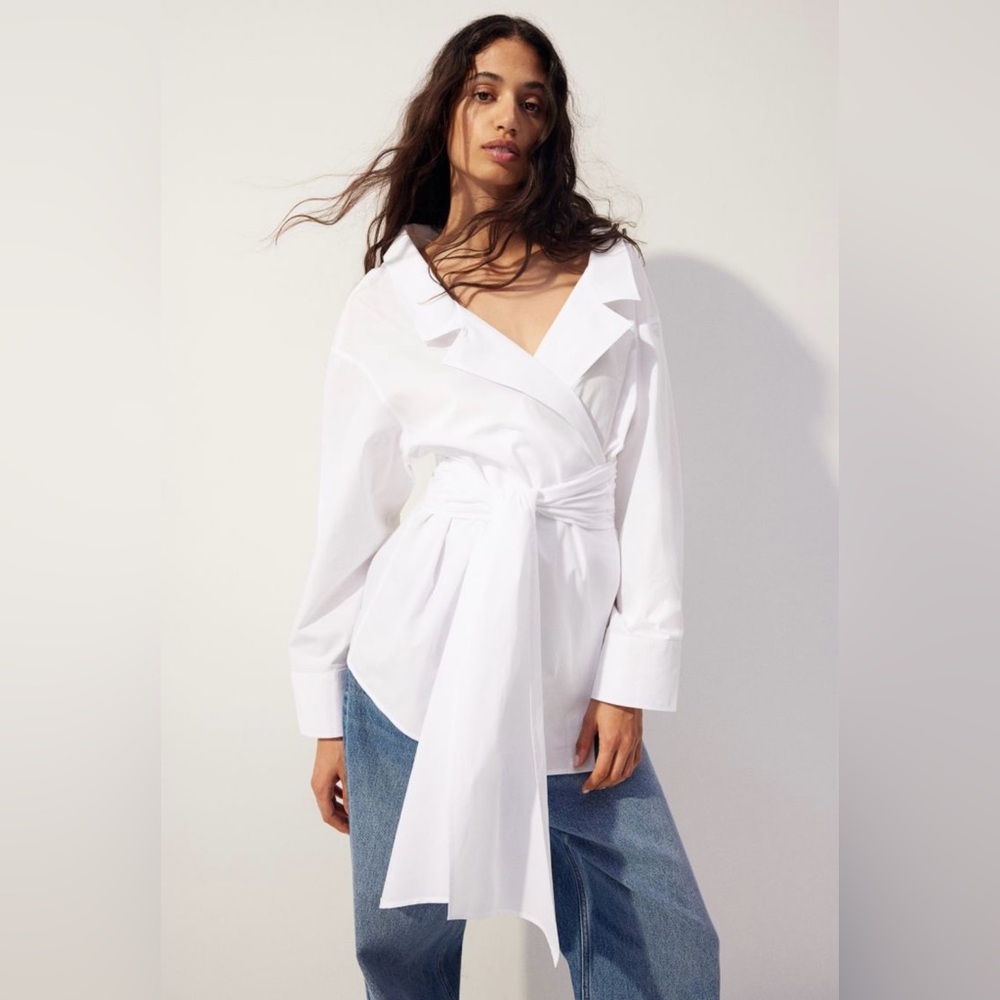 H&M poplin wrap blouse NWT